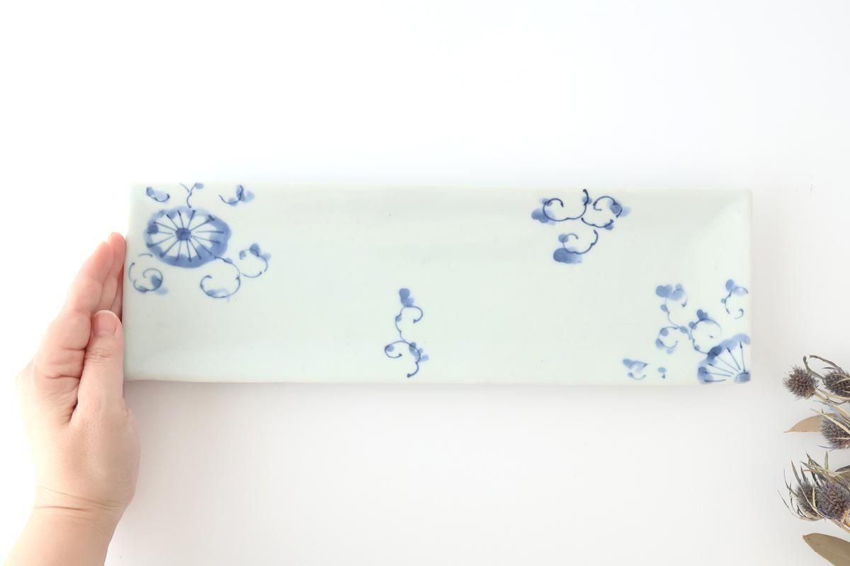 Rectangle Plate Blue Chrysanthemum｜Sushi Plate Arita Ware