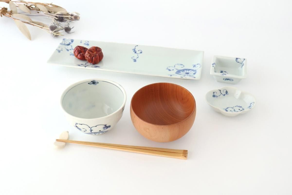 Rectangle Plate Blue Chrysanthemum｜Sushi Plate Arita Ware