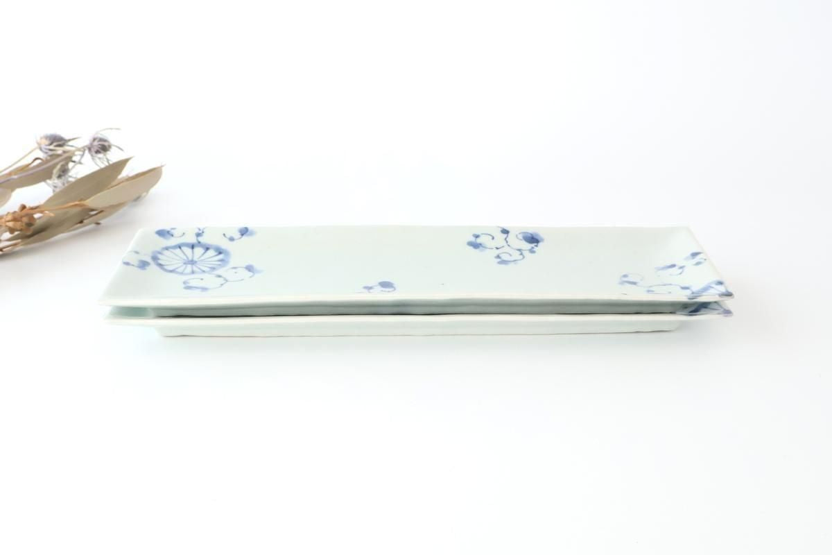 Rectangle Plate Blue Chrysanthemum｜Sushi Plate Arita Ware