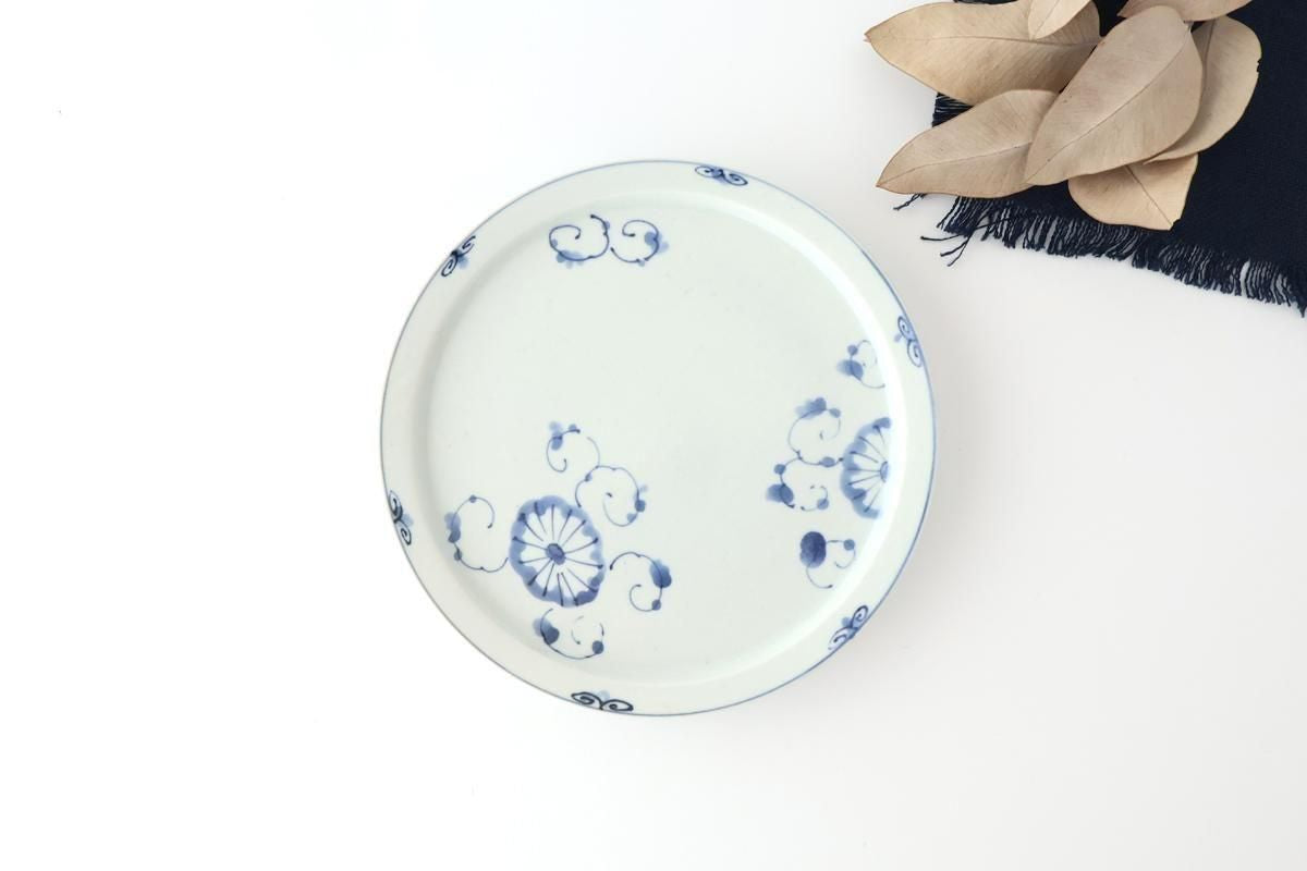 Round Flat Plate Blue Chrysanthemum 21㎝/8.3in | Arita Ware