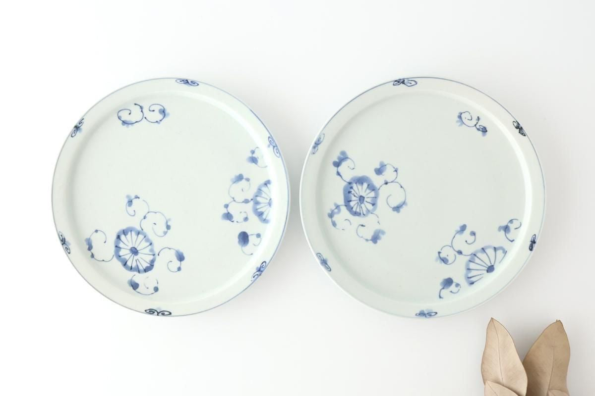 Round Flat Plate Blue Chrysanthemum 21㎝/8.3in | Arita Ware