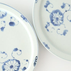 Round Flat Plate Blue Chrysanthemum 21㎝/8.3in | Arita Ware