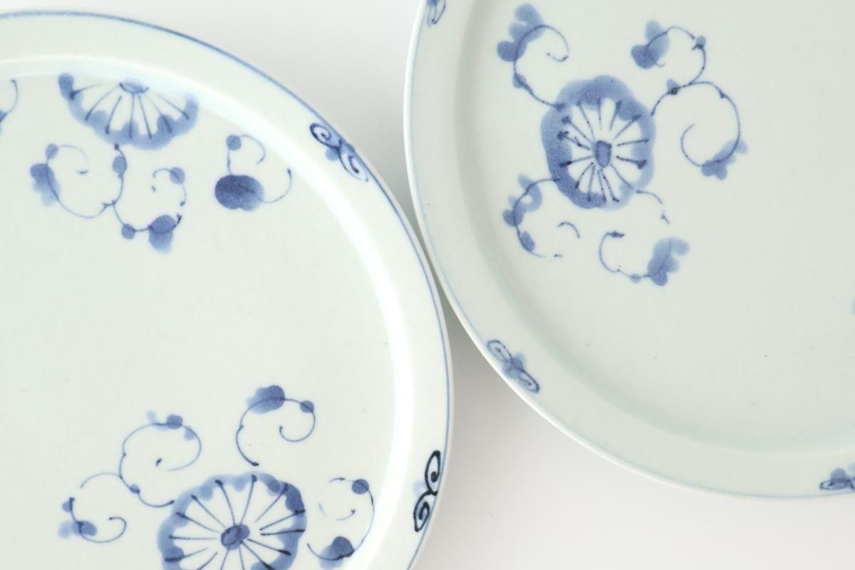 Round Flat Plate Blue Chrysanthemum 21㎝/8.3in | Arita Ware