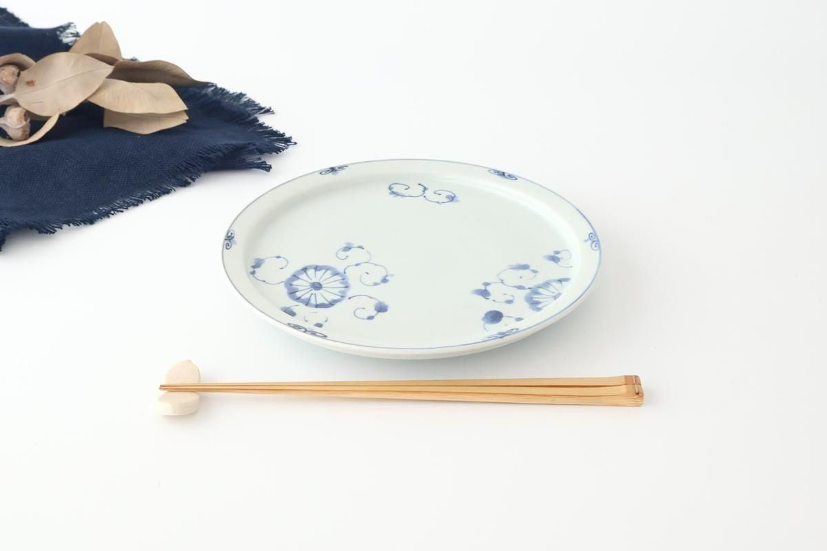 Round Flat Plate Blue Chrysanthemum 21㎝/8.3in | Arita Ware