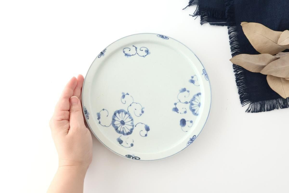 Round Flat Plate Blue Chrysanthemum 21㎝/8.3in | Arita Ware