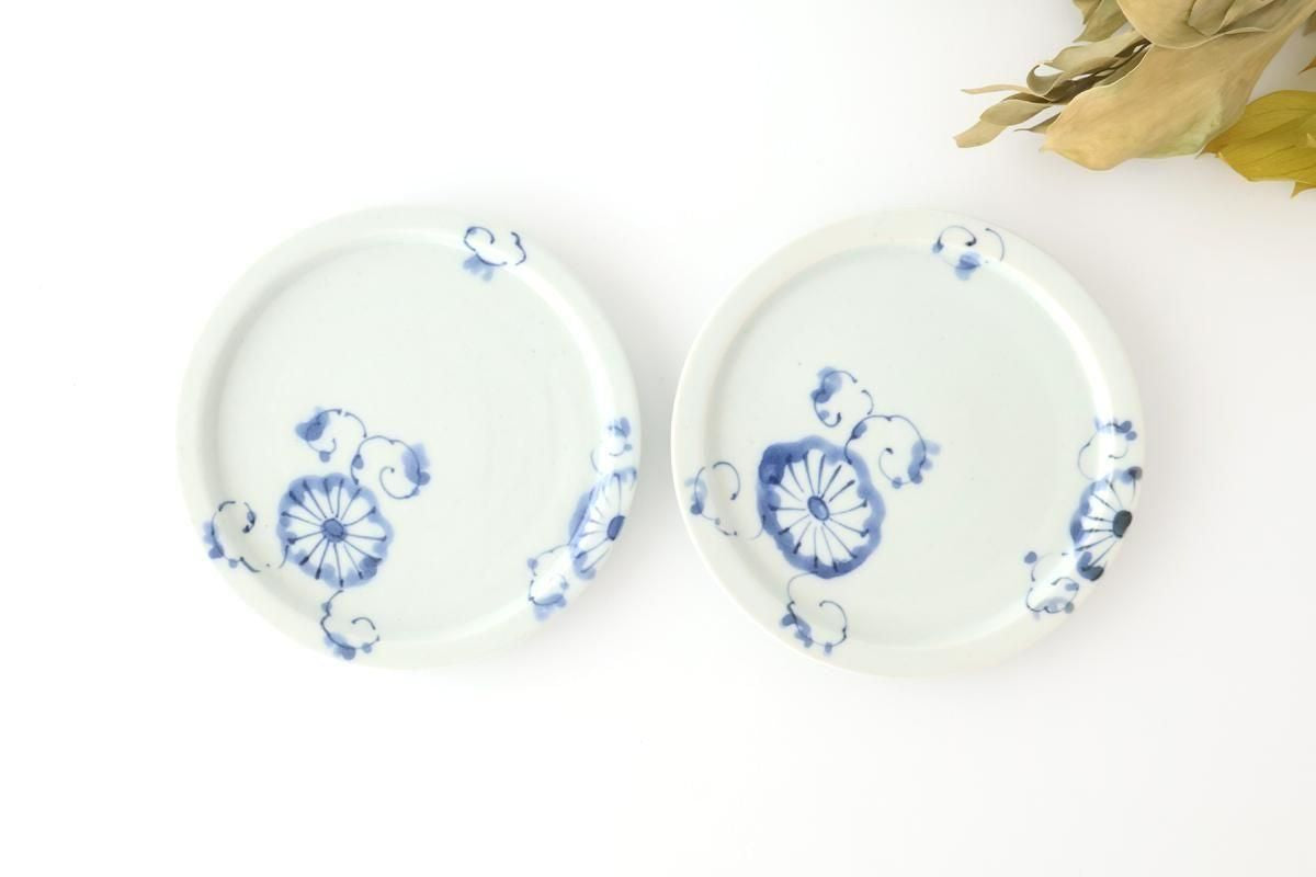Round Flat Plate Blue Chrysanthemum 14.5㎝/5.7in | Arita Ware