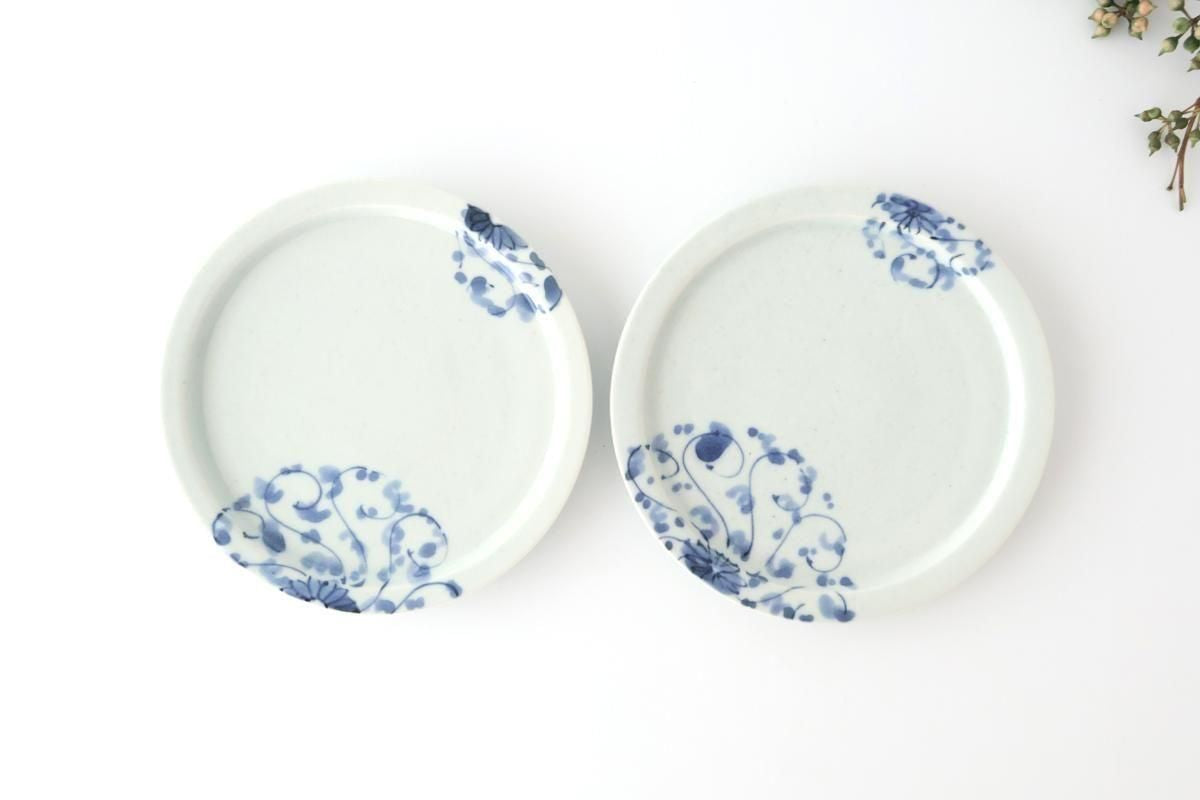 Round Flat Plate Blue Chrysanthemum Arabesque 14.5㎝/5.7in | Arita Ware