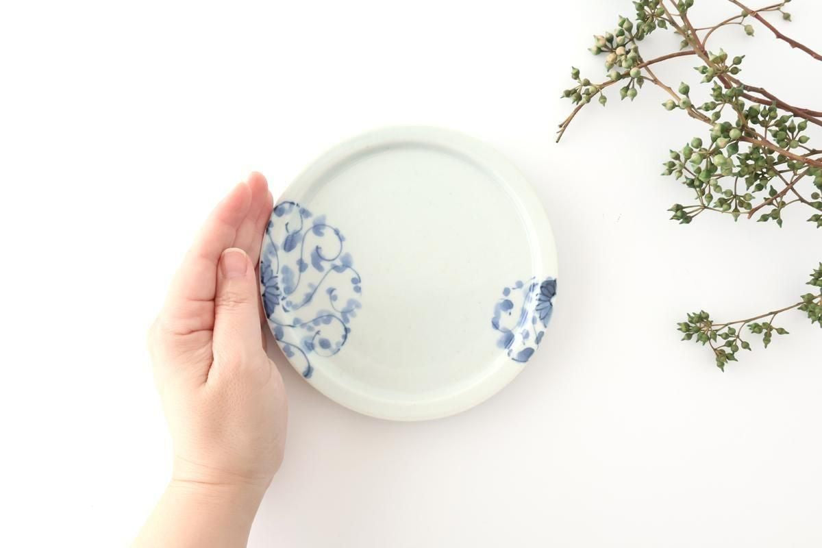 Round Flat Plate Blue Chrysanthemum Arabesque 14.5㎝/5.7in | Arita Ware