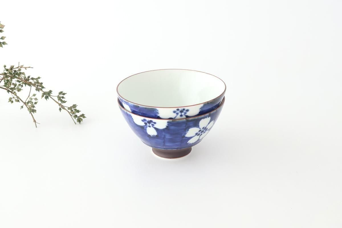 Rice Bowl Plum Pattern Blue Large｜Hasami Ware