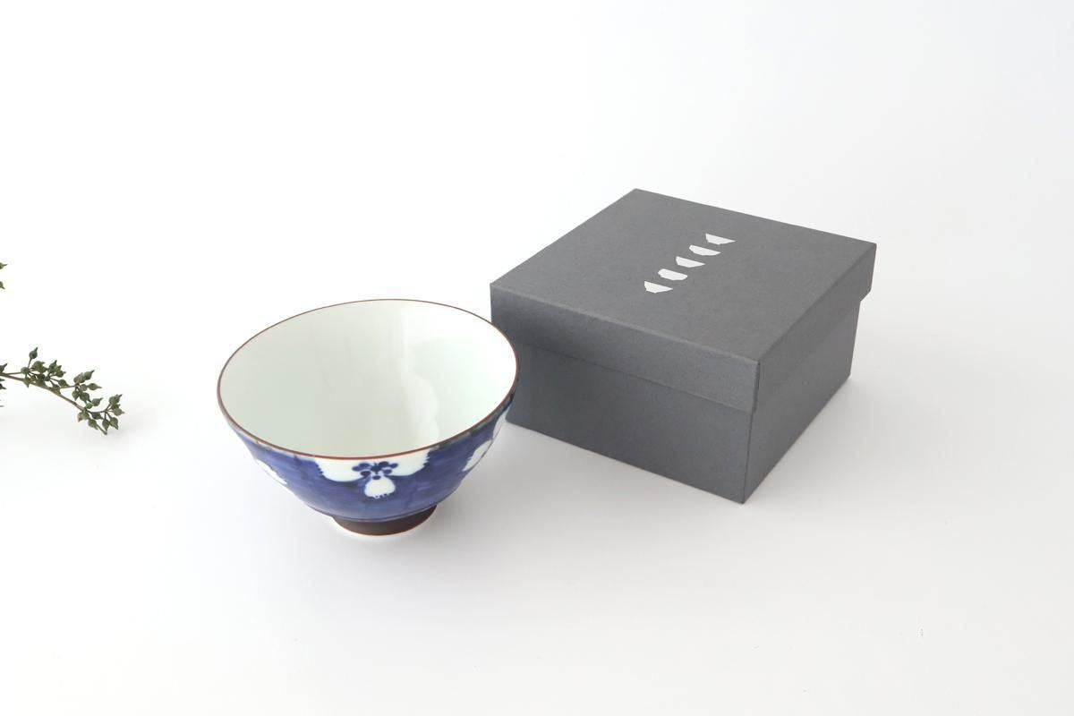 Rice Bowl Plum Pattern Blue Large｜Hasami Ware