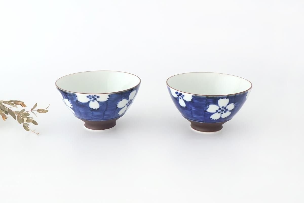 Rice Bowl Plum Pattern Blue Large｜Hasami Ware