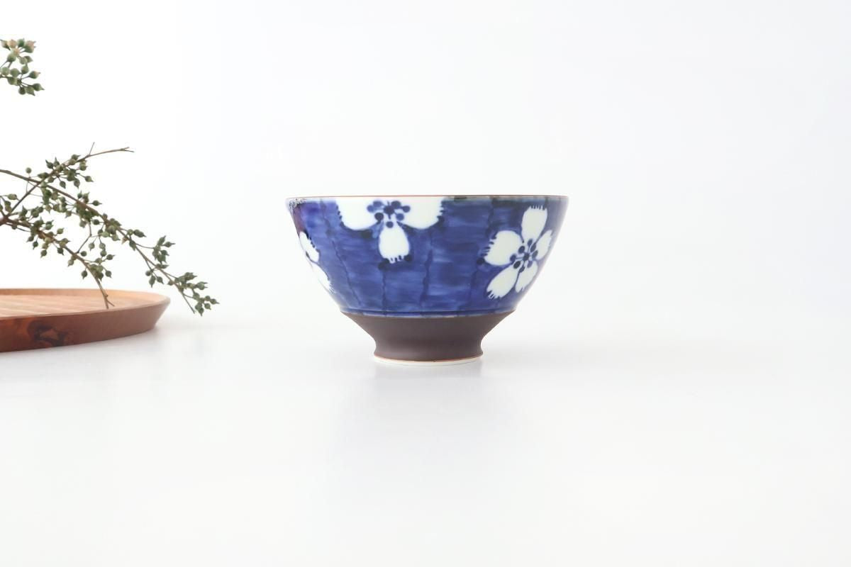 Rice Bowl Plum Pattern Blue Large｜Hasami Ware