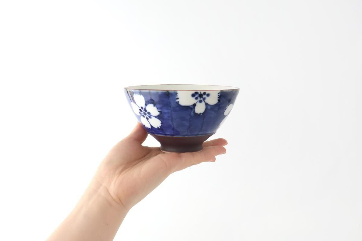 Rice Bowl Plum Pattern Blue Large｜Hasami Ware