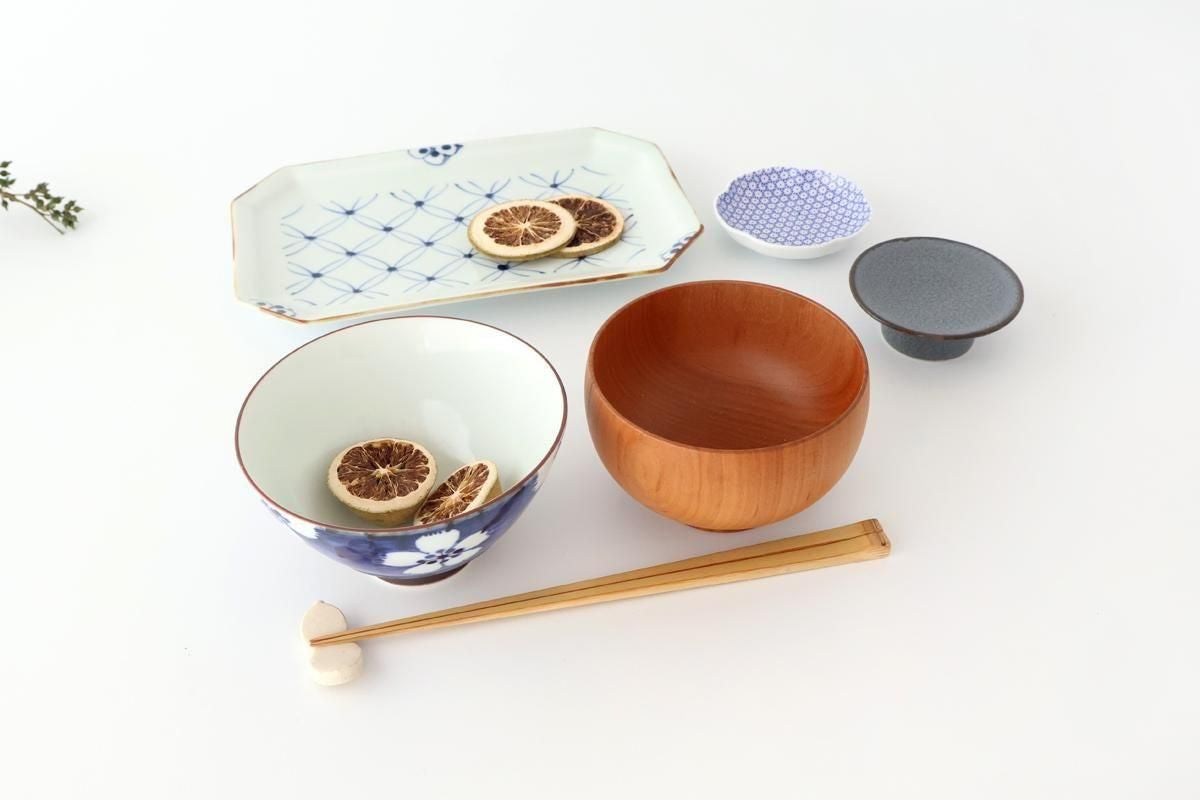 Rice Bowl Plum Pattern Blue Large｜Hasami Ware