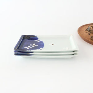 Small rectangular plate with indigo and seven flowers in gold leaf, porcelain, Hasami ware