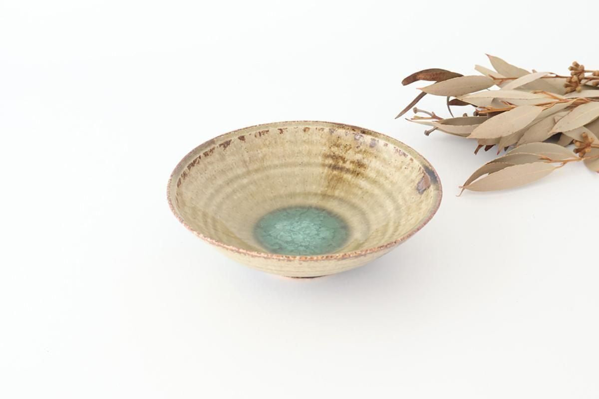 Flat Bowl Gray and Green Bottom | Serving Bowl Mino Ware