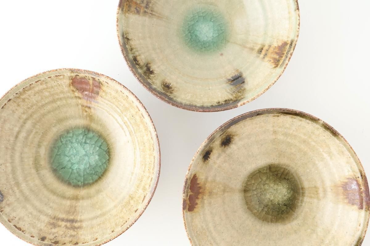 Flat Bowl Gray and Green Bottom | Serving Bowl Mino Ware