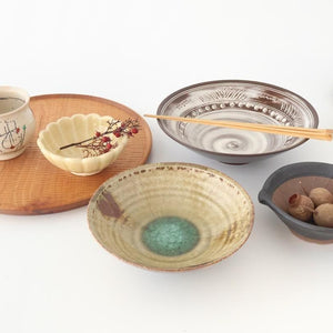 Flat Bowl Gray and Green Bottom | Serving Bowl Mino Ware