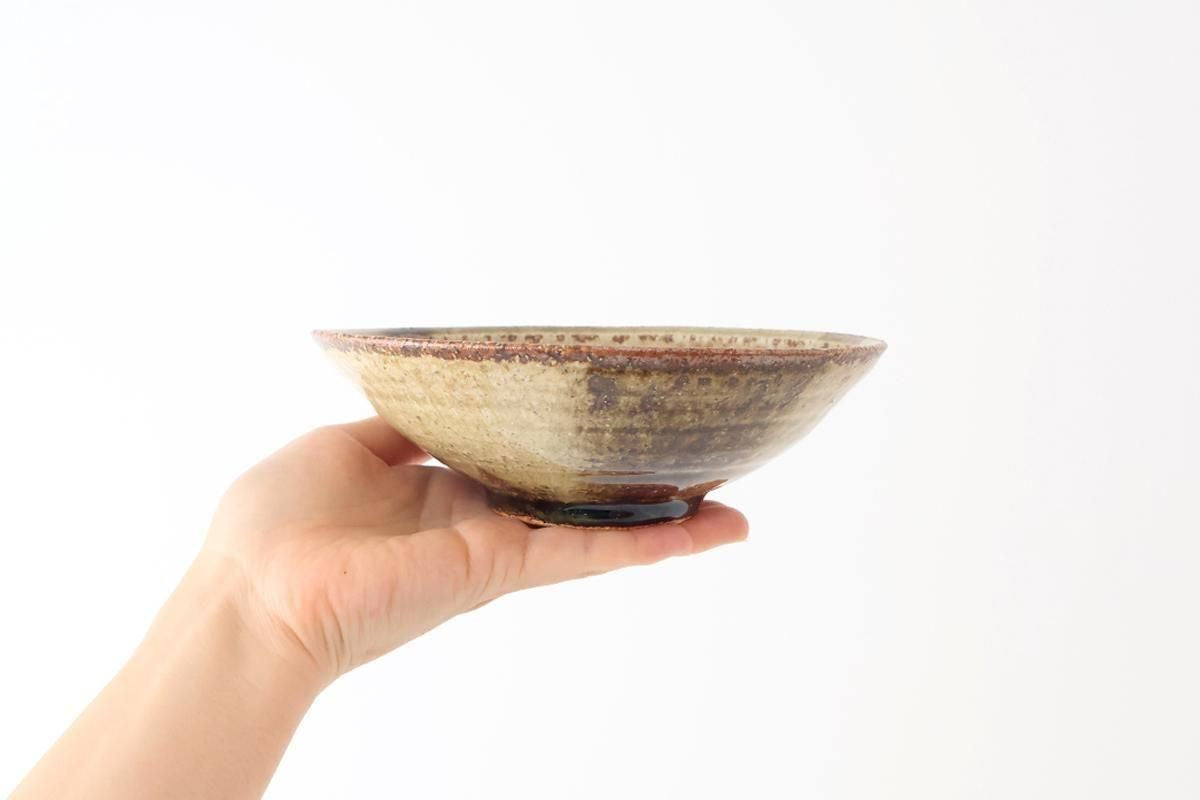 Flat Bowl Gray and Green Bottom | Serving Bowl Mino Ware
