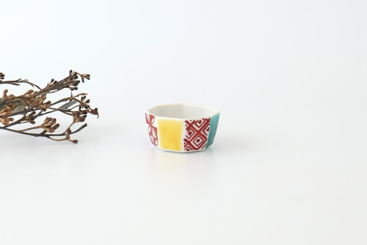 Biseki Kiln Octagonal Bowl Kimono Pattern| Kobachi Kutani Ware