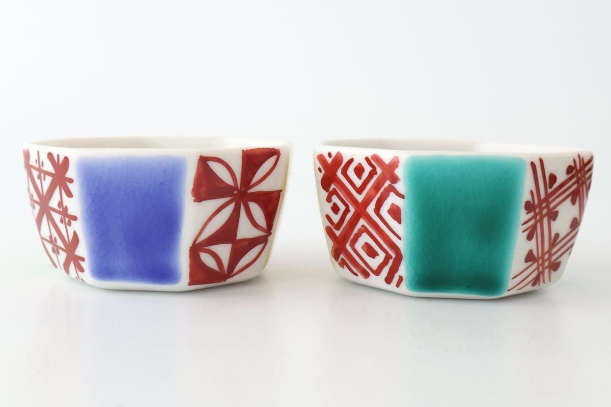 Biseki Kiln Octagonal Bowl Kimono Pattern| Kobachi Kutani Ware