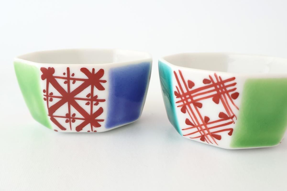 Biseki Kiln Octagonal Bowl Kimono Pattern| Kobachi Kutani Ware