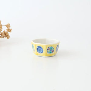 Biseki Kiln Octagonal Bowl Round Pattern Yellow | Kobachi Kutani Ware