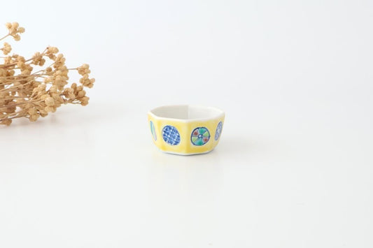 Biseki Kiln Octagonal Bowl Round Pattern Yellow | Kobachi Kutani Ware