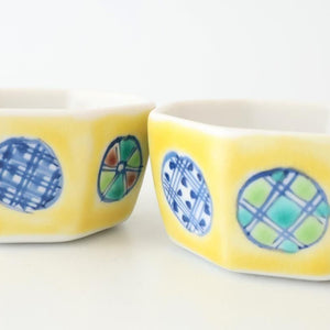 Biseki Kiln Octagonal Bowl Round Pattern Yellow | Kobachi Kutani Ware