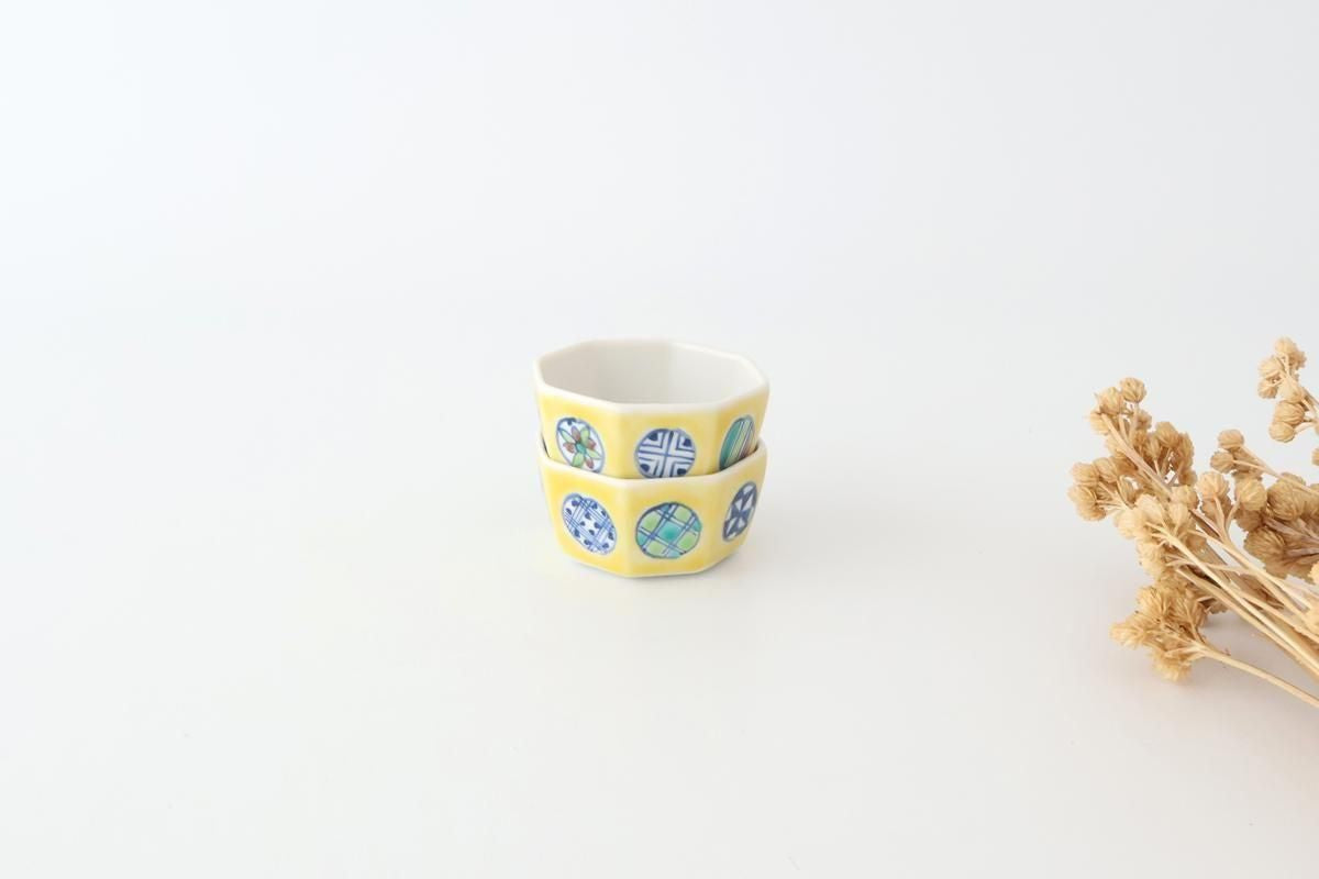 Biseki Kiln Octagonal Bowl Round Pattern Yellow | Kobachi Kutani Ware