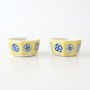 Biseki Kiln Octagonal Bowl Round Pattern Yellow | Kobachi Kutani Ware