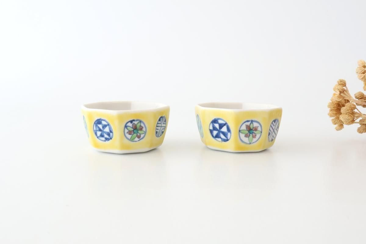 Biseki Kiln Octagonal Bowl Round Pattern Yellow | Kobachi Kutani Ware