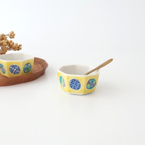 Biseki Kiln Octagonal Bowl Round Pattern Yellow | Kobachi Kutani Ware