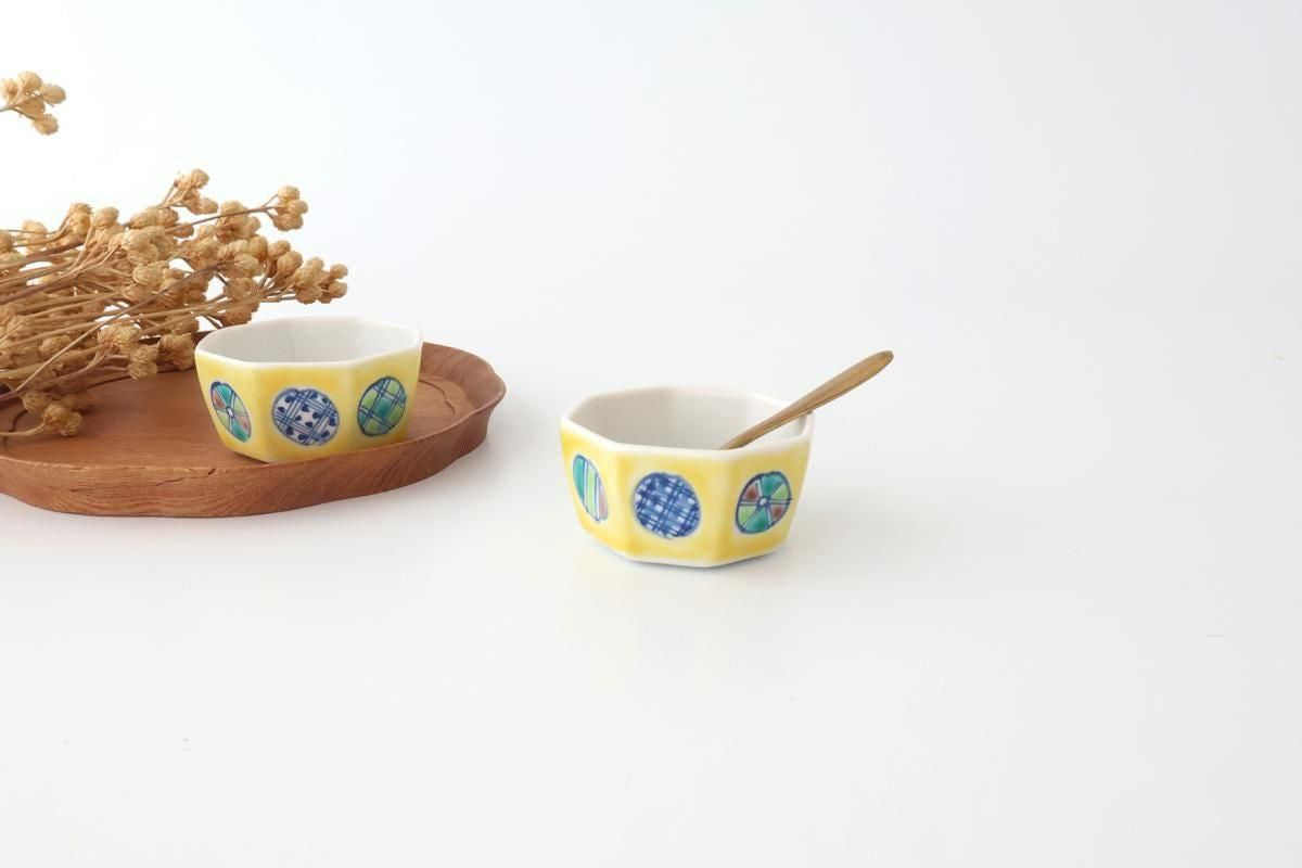 Biseki Kiln Octagonal Bowl Round Pattern Yellow | Kobachi Kutani Ware