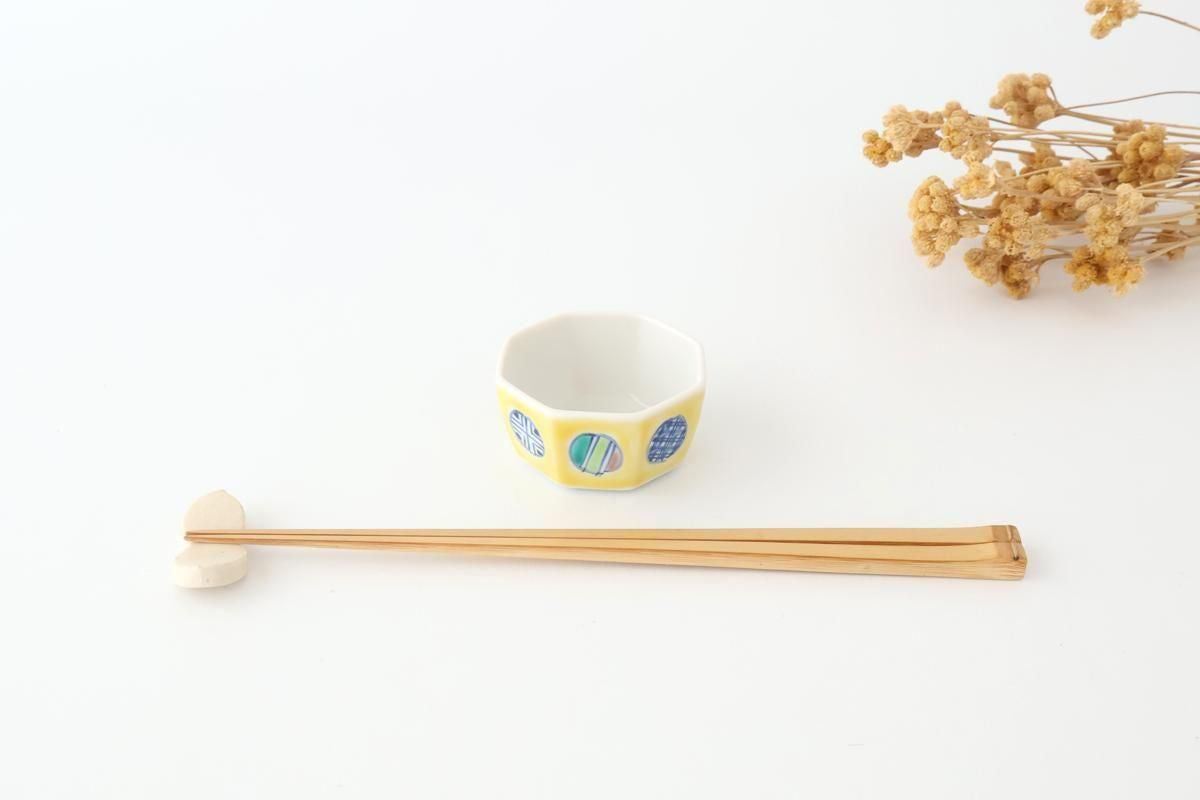 Biseki Kiln Octagonal Bowl Round Pattern Yellow | Kobachi Kutani Ware