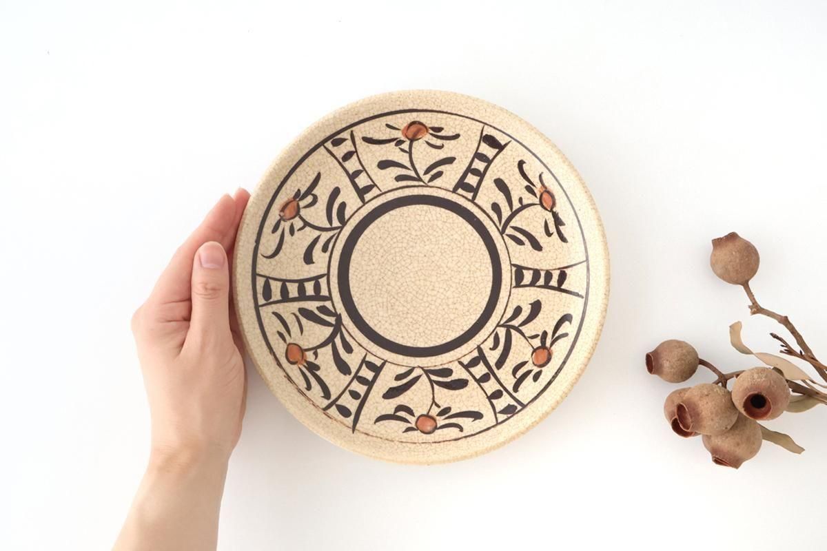 Kitagama Kasen Hiroshige Kato Round Plate Akae 21cm/8.3in | Seto Ware