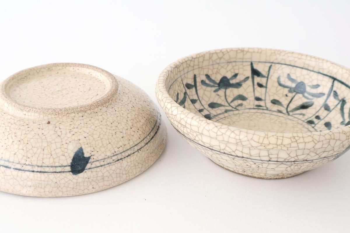 Kitagama Kasen Hiroshige Kato Round Bowl Blue Flower 14cm/5.5in | Kobachi Seto Ware