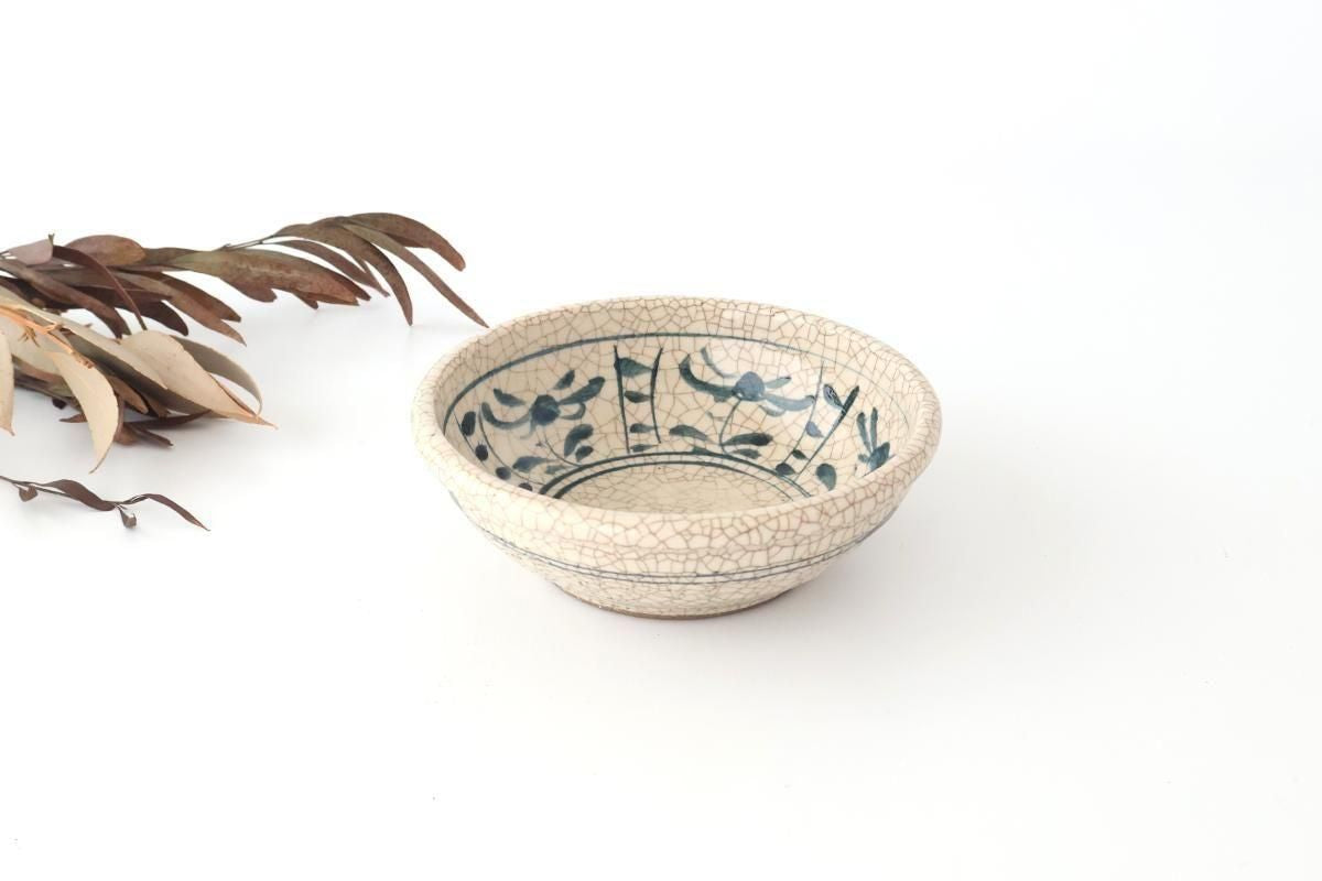 Kitagama Kasen Hiroshige Kato Round Bowl Blue Flower 14cm/5.5in | Kobachi Seto Ware