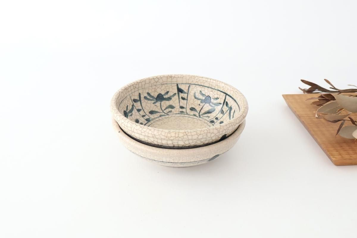 Kitagama Kasen Hiroshige Kato Round Bowl Blue Flower 14cm/5.5in | Kobachi Seto Ware