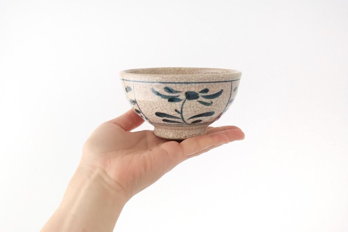 Kitagama Kasen Hiroshige Kato Rice Bowl Blue Flower | Seto Ware