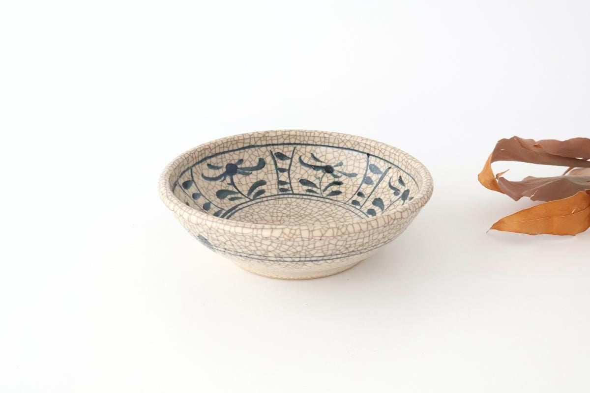 Kitagama Kasen Hiroshige Kato Round Bowl Blue Flower 18cm/7in | Seto Ware