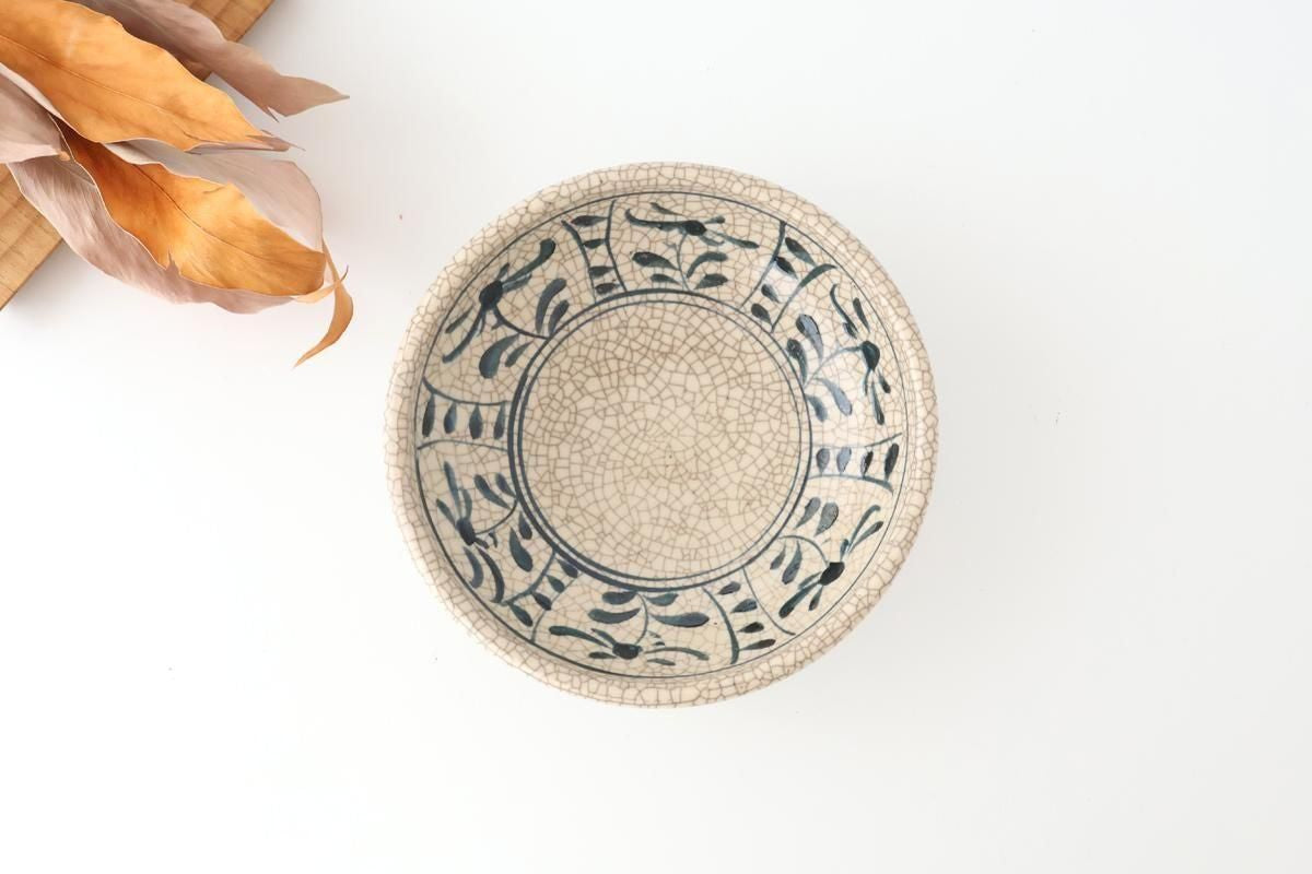 Kitagama Kasen Hiroshige Kato Round Bowl Blue Flower 18cm/7in | Seto Ware