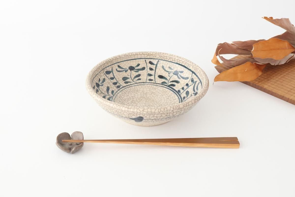 Kitagama Kasen Hiroshige Kato Round Bowl Blue Flower 18cm/7in | Seto Ware