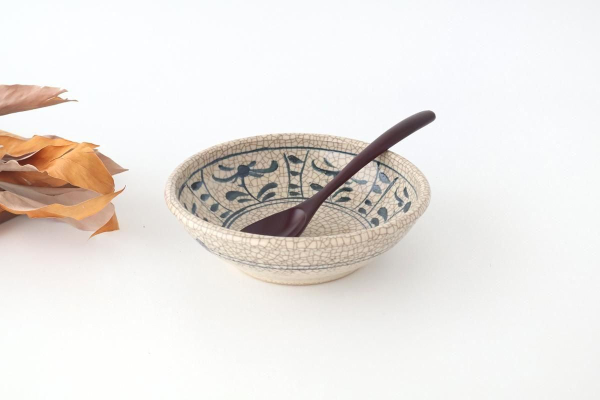 Kitagama Kasen Hiroshige Kato Round Bowl Blue Flower 18cm/7in | Seto Ware