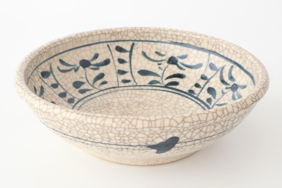 Kitagama Kasen Hiroshige Kato Round Bowl Blue Flower 18cm/7in | Seto Ware