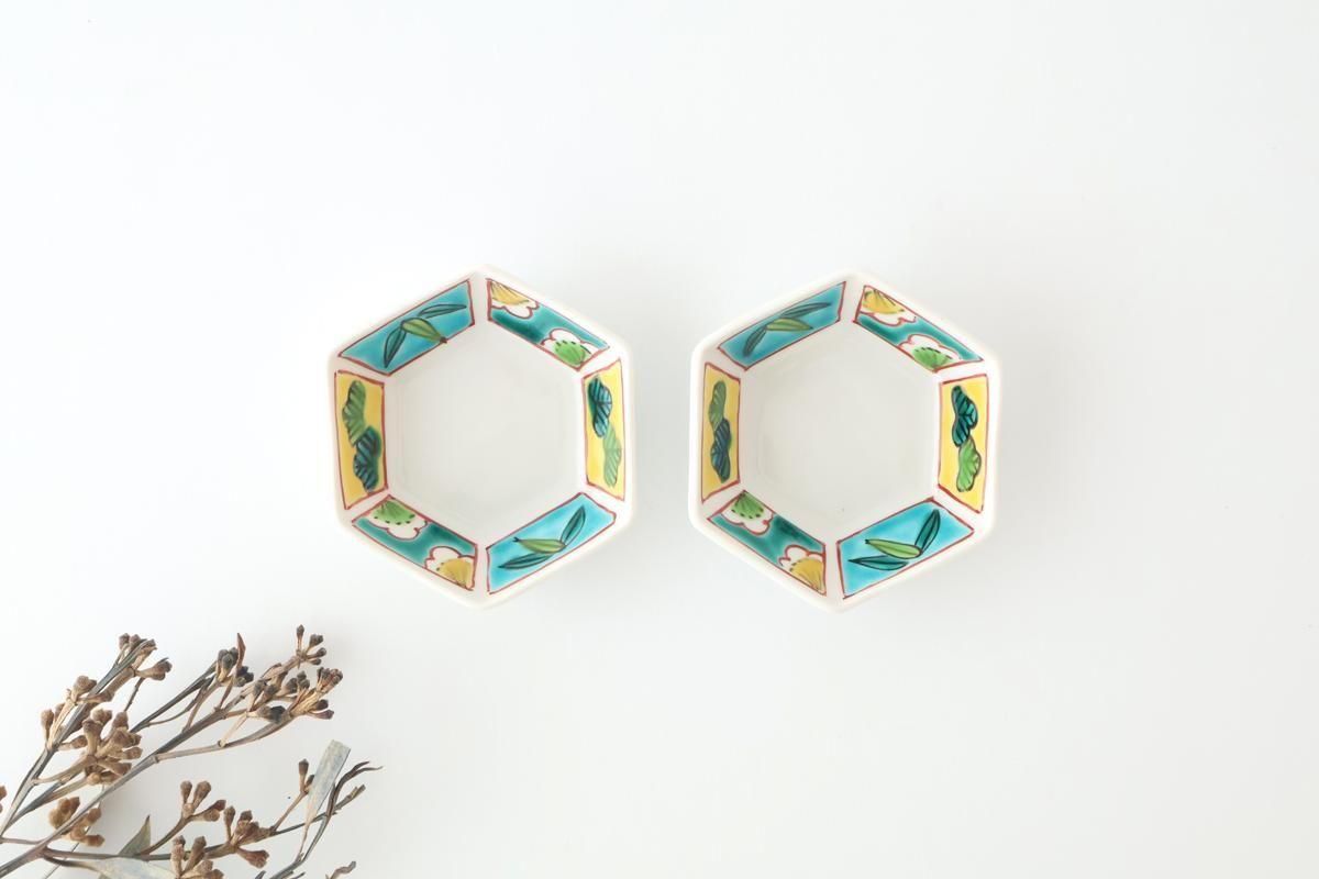 Biseki Kiln Hexagonal Bowl Shochikubai | Kobachi Kutani Ware