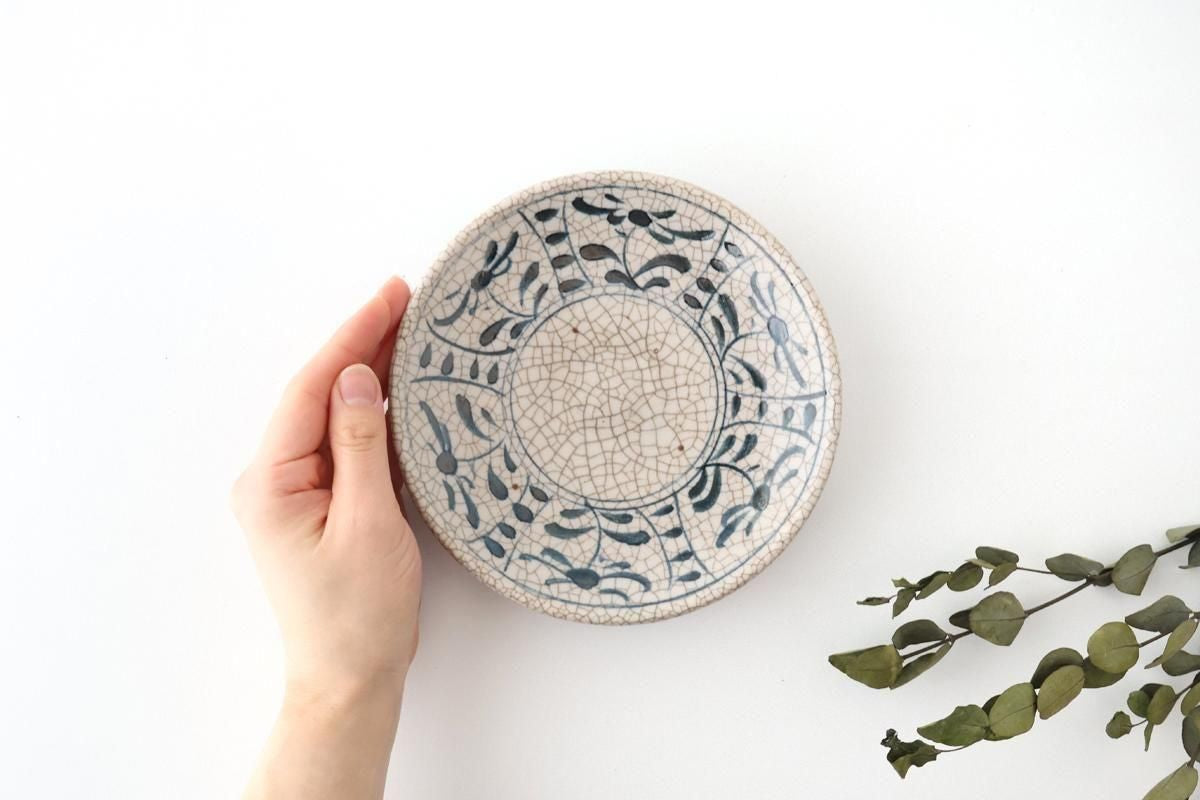 Kitagama Kasen Hiroshige Kato Round Plate Blue Flower 18cm/7.1in | Seto Ware