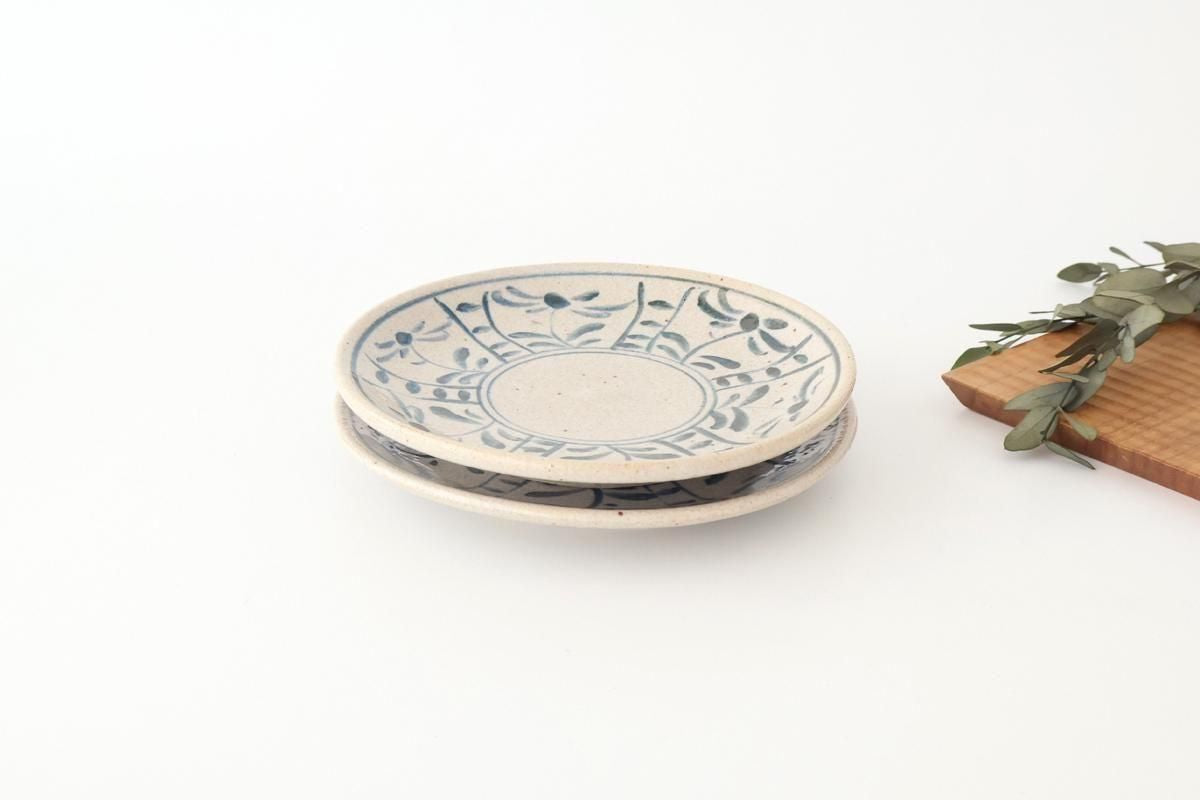 Kitagama Kasen Hiroshige Kato Round Plate Blue Flower 18cm/7.1in | Seto Ware