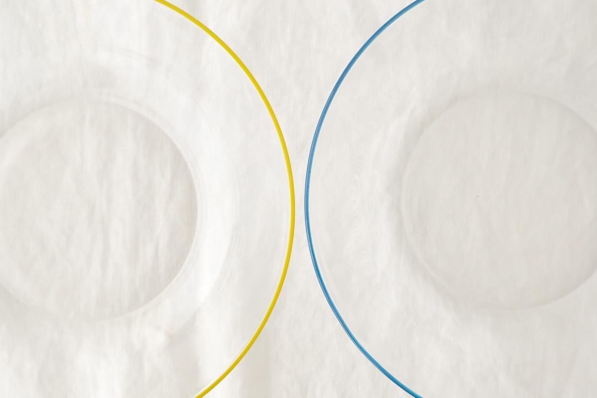 [Pair Set] POTPURRI bitte Glass Plates Blue and Yellow