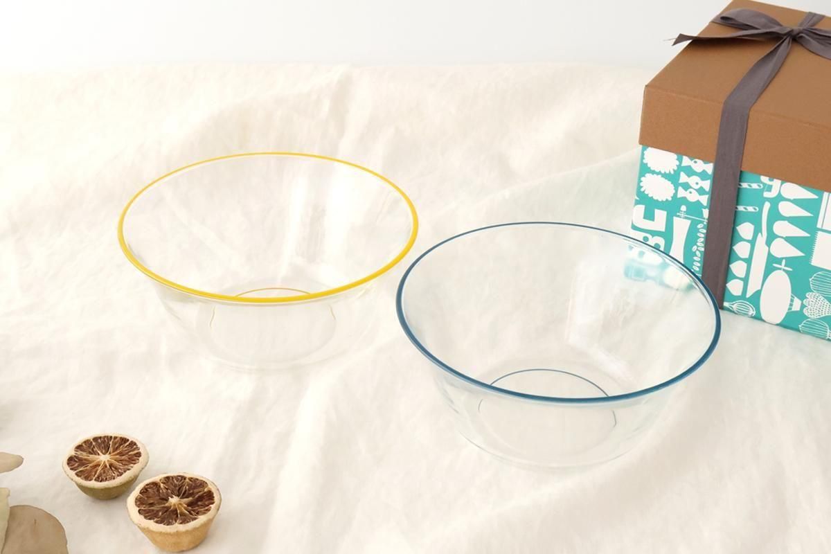 [Pair Set] POTPURRI bitte Glass Bowls Blue and Yellow 17cm/7in